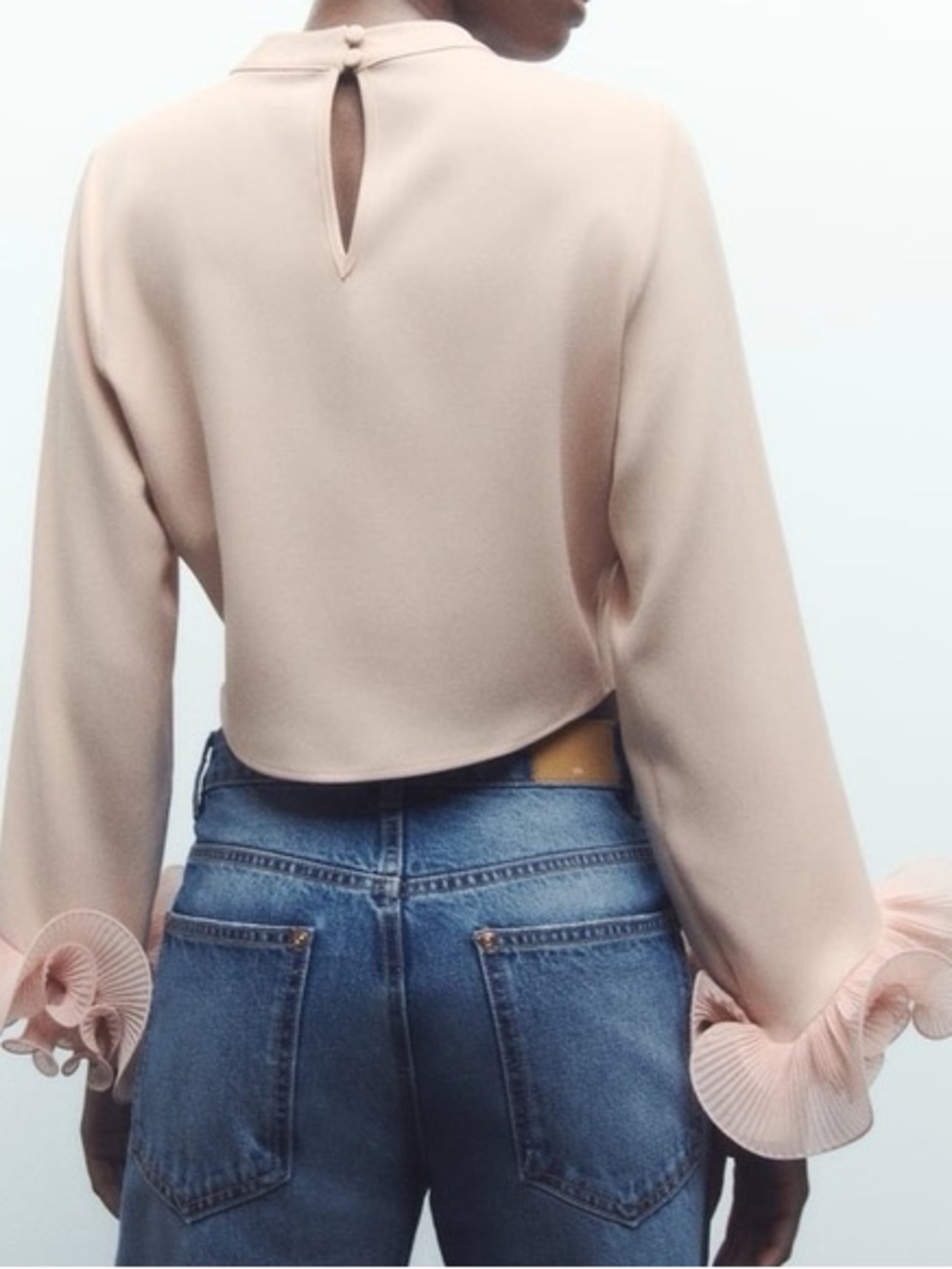 Zara Blush Pink Ruffle-Cuff Cropped Top - Picture 2 of 6